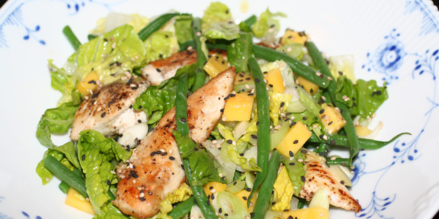 B�nnesalat med kylling og mango