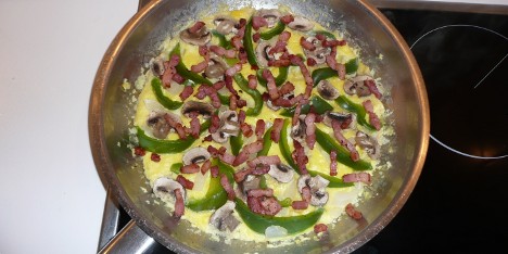 Omelett med bacon og sjampinjong